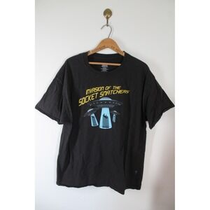 Hanes XL Black T-Shirt Invasion of the Socket Snatchers UFO Graphic Tee